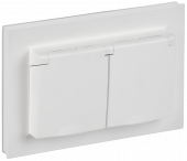 BRITE Розетка 2-местная с заземлением с защитными шторками и крышкой 16А в сборе IP44 РСбш12-3-44-БрАБ арктический белый , BR-R26-16-44-K91-F