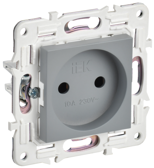 IEK SKANDY Розетка без заземления без защитных шторок 10А SK-R02Gr серый , SK-R10-10-K03