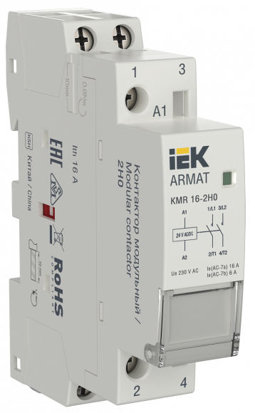IEK ARMAT Контактор модульный KMR 16А 24В AC/DC 2НО IEK, AR-KMR20-016-20-024