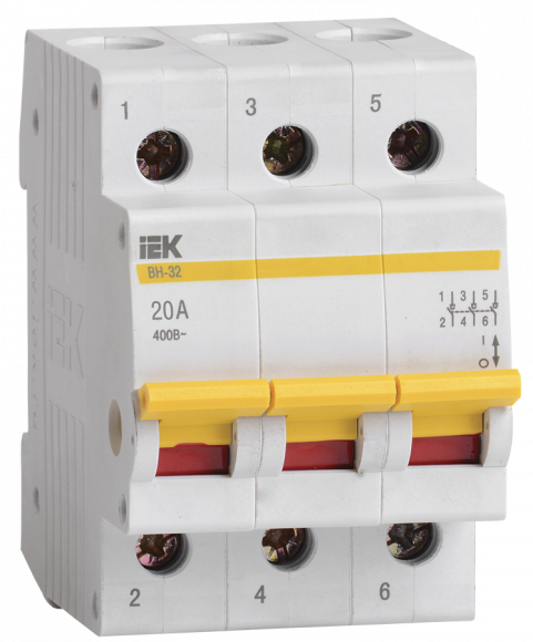 IEK KARAT Выключатель нагрузки (мини-рубильник) ВН-32 3P 20А IEK, MNV10-3-020