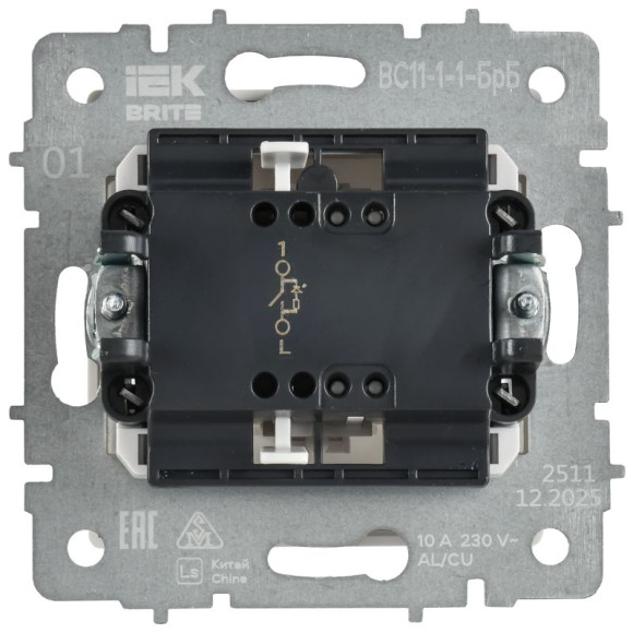 IEK BRITE Выключатель 1-клавишный с индикацией 10А безвинтовое крепление ВС11-1-1-БрБ белый IEK, BR-V10-1-10-1-K01