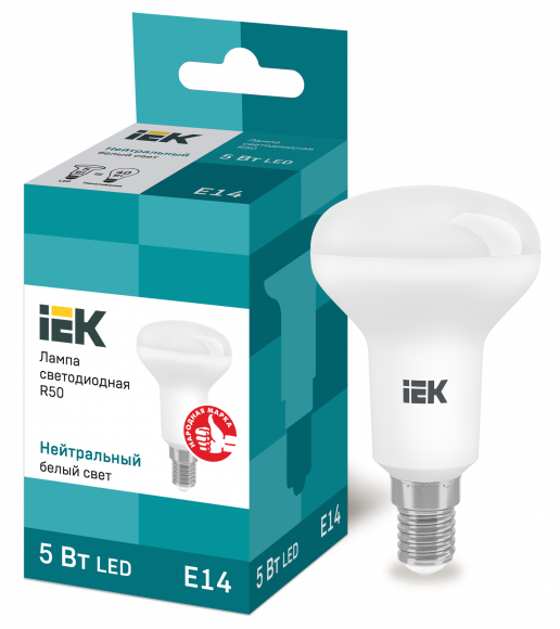 IEK Лампа светодиодная R50 рефлектор 5Вт 230В 4000К E14 IEK, LLE-R50-5-230-40-E14