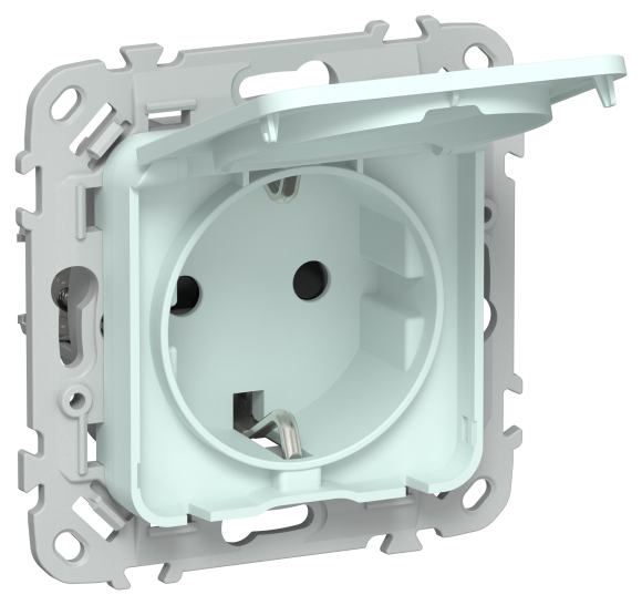 IEK FLITE Розетка с заземлением с защитными шторками и крышкой безвинтовое крепление 16А IP44 РСшкр11-1-44-ФлХЛ холодный лед IEK, FI-R16-16-1-44-K94