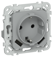 FLITE Розетка 1-местная с заземлением с защитными шторками 16А с USB A+A 3,1А РСЮша11-0-ФлС серый IEK, FI-R14-16-U21-D31-K03