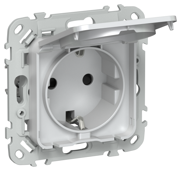 IEK FLITE Розетка с заземлением с защитными шторками и крышкой безвинтовое крепление 16А IP44 РСшкр11-1-44-ФлЖ жемчуг IEK, FI-R16-16-1-44-K36