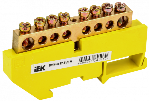 IEK Шина PE "земля" на DIN-изол ШНИ-8х12-8-Д-Ж IEK, YNN10-812-8D-K05