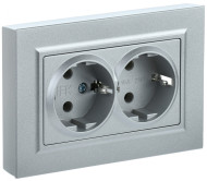 BRITE Розетка 2-местная с заземлением без защитных шторок 16А в сборе РС12-3-БрС сталь , BR-R21-16-K46-F