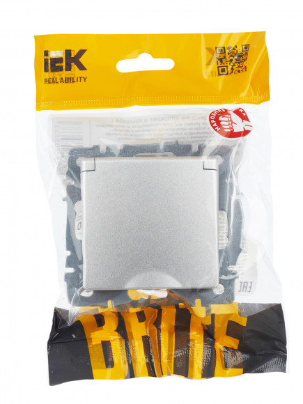 IEK BRITE Розетка 1-местная с заземлением с защитными шторками и крышкой 16А IP44 РСбш10-3-44-БрА алюминий IEK, BR-R16-16-44-K47