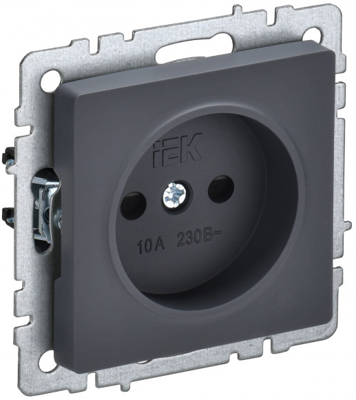 IEK BRITE Розетка 1-местная без заземления с защитными шторками 10А РСш10-2-БрГ графит IEK, BR-R13-10-K53