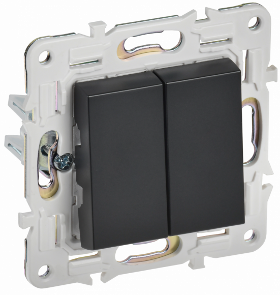 IEK SKANDY Выключатель 2-клавишный 10А SK-V04Bl черный , SK-V20-0-10-K02