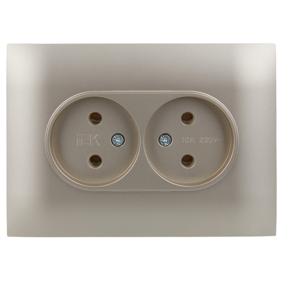 IEK SKANDY Розетка 2-местная без заземления без защитных шторок 10А в сборе SK-R10Sh шампань , SK-R20-10-K37-F