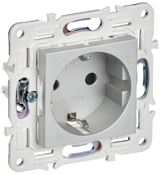 IEK SKANDY Розетка с заземлением с защитными шторками 16А SK-R04S серебряный , SK-R14-16-K23