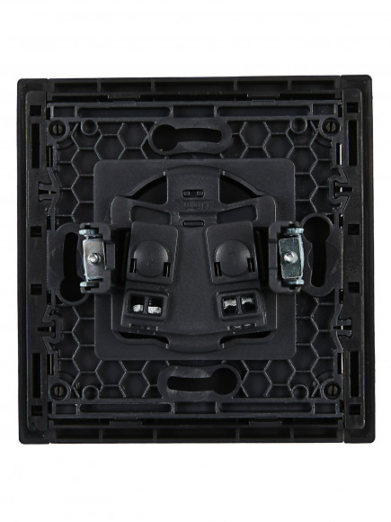 IEK FORTE&PIANO Розетка 1-местная без заземления с защитными шторками винтовое крепление 10А FP117 черный , FP-R13-10-K02