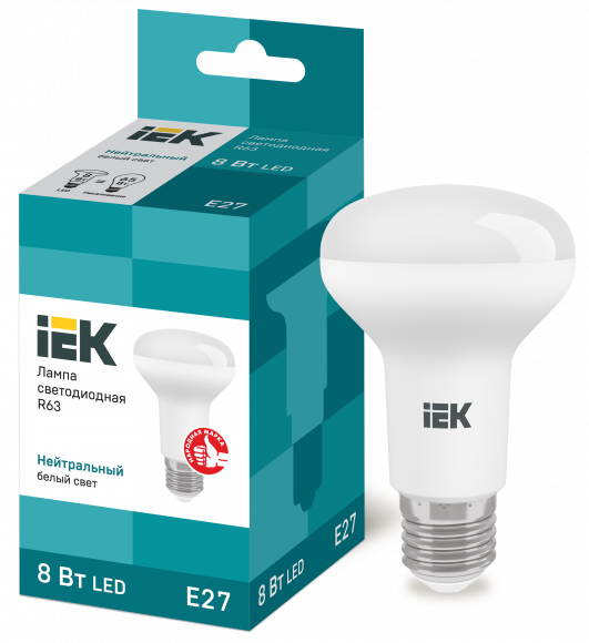 IEK Лампа светодиодная R63 рефлектор 8Вт 230В 4000К E27 IEK, LLE-R63-8-230-40-E27