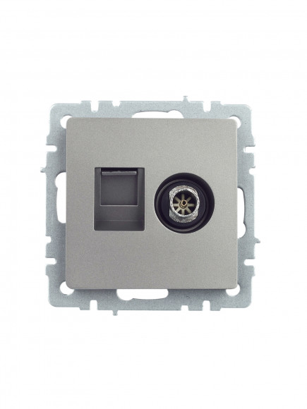 IEK BRITE Розетка двойная TV+RJ45 кат.5E РТВ/РК12-БрС сталь , BR-AK20-1-K46