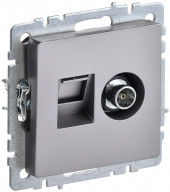 BRITE Розетка двойная TV+RJ45 кат.5E РТВ/РК12-БрС сталь IEK, BR-AK20-1-K46