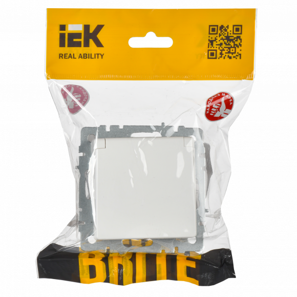 IEK BRITE Розетка 1-местная с заземлением с защитными шторками и крышкой 16А IP44 РСбш10-3-44-БрБ белый , BR-R16-16-44-K01