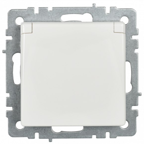 IEK BRITE Розетка 1-местная с заземлением с защитными шторками и крышкой 16А IP44 РСбш10-3-44-БрБ белый , BR-R16-16-44-K01