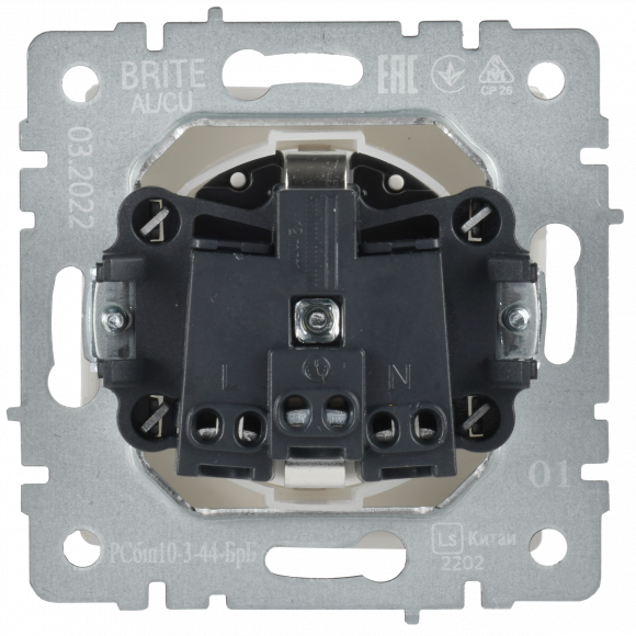 IEK BRITE Розетка 1-местная с заземлением с защитными шторками и крышкой 16А IP44 РСбш10-3-44-БрБ белый , BR-R16-16-44-K01