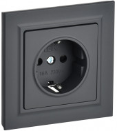 BRITE Розетка 1-местная с заземлением с защитными шторками 16А в сборе РСР14-1-0-БрГ графит , BR-R14-16-K53-F