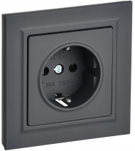 BRITE Розетка 1-местная с заземлением с защитными шторками 16А в сборе РСР14-1-0-БрГ графит , BR-R14-16-K53-F