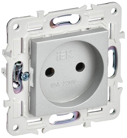 IEK SKANDY Розетка без заземления без защитных шторок 10А SK-R02S серебряный , SK-R10-10-K23