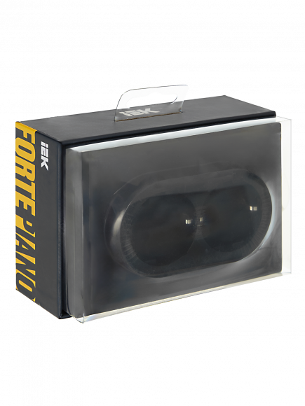 IEK FORTE&PIANO Розетка 2-местная с заземлением с защитными шторками безвинтовое крепление 16А FP123 черный , FP-R24-16-1-K02