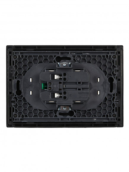 IEK FORTE&PIANO Розетка 2-местная с заземлением с защитными шторками безвинтовое крепление 16А FP123 черный , FP-R24-16-1-K02