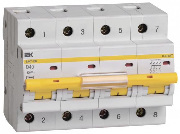 IEK KARAT Автоматический выключатель ВА47-100 4P D 40А 10кА IEK, MVA40-4-040-D
