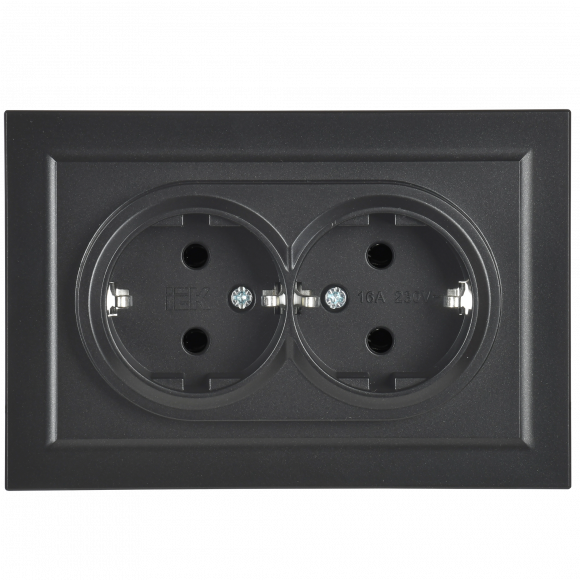 IEK BRITE Розетка 2-местная с заземлением без защитных шторок 16А в сборе РС12-3-БрЧ черный , BR-R21-16-K02-F