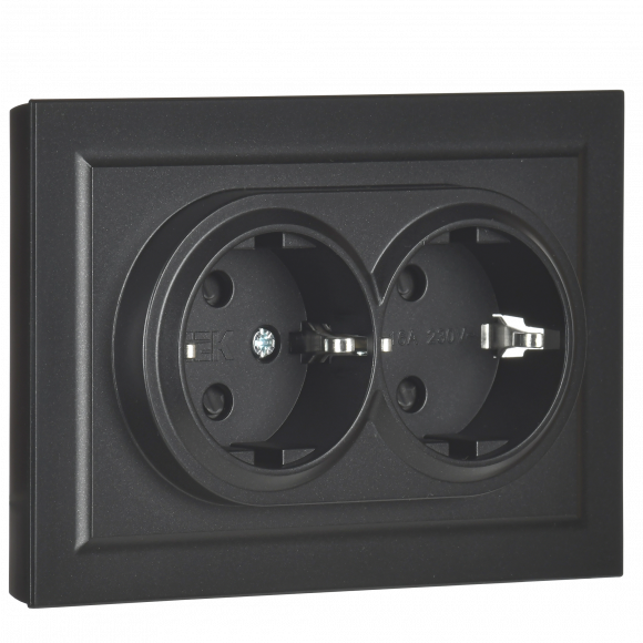 IEK BRITE Розетка 2-местная с заземлением без защитных шторок 16А в сборе РС12-3-БрЧ черный , BR-R21-16-K02-F