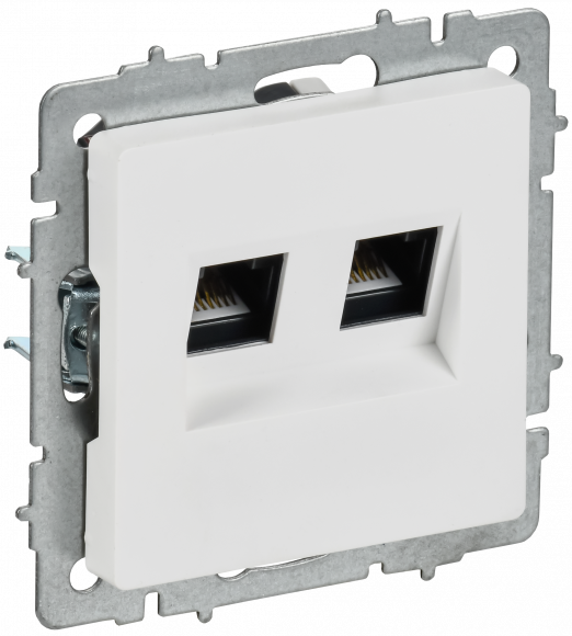 IEK BRITE Розетка компьютерная двойная кат.5E RJ45 РК10-2-БрАБ арктический белый , BR-K20-1-K91