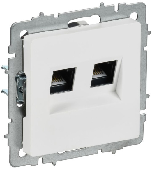 IEK BRITE Розетка компьютерная двойная кат.5E RJ45 РК10-2-БрАБ арктический белый IEK, BR-K20-1-K91