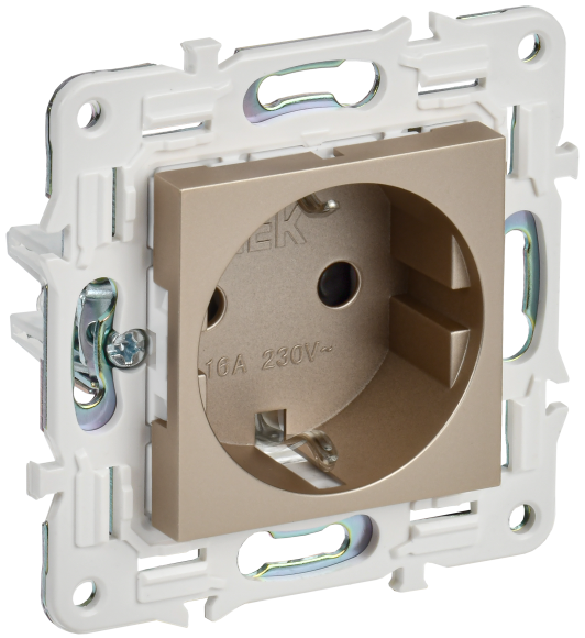 IEK SKANDY Розетка с заземлением с защитными шторками 16А SK-R04Sh шампань , SK-R14-16-K37
