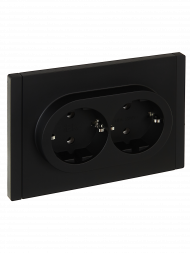 FORTE&PIANO Розетка 2-местная с заземлением без защитных шторок безвинтовое крепление 16А FP124 черный , FP-R21-16-1-K02