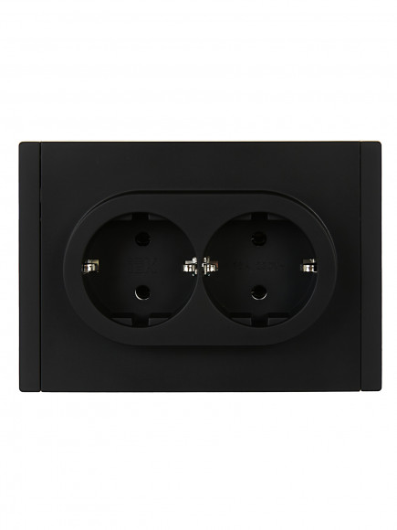 IEK FORTE&PIANO Розетка 2-местная с заземлением без защитных шторок безвинтовое крепление 16А FP124 черный , FP-R21-16-1-K02