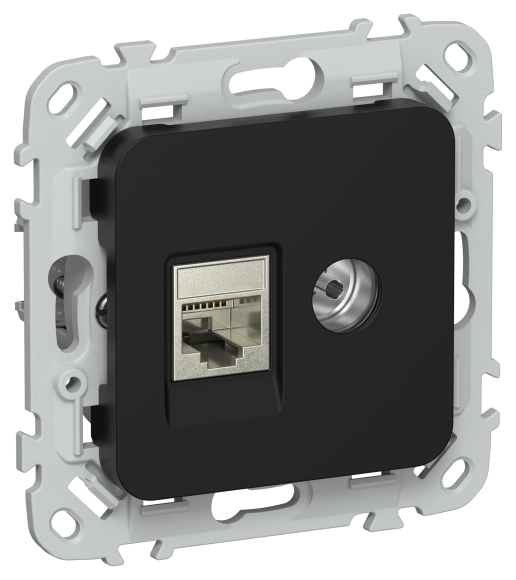 IEK FLITE Розетка 2-местная RJ45/TV категория 6 STP РКТВ6-2-1-ФлЧ черный IEK, FI-AK21-2-K02