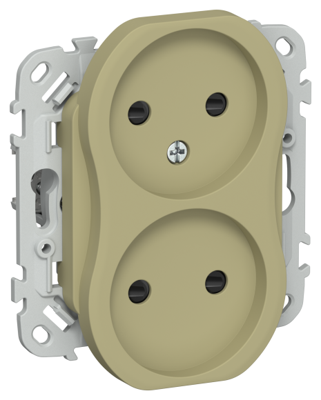 IEK FLITE Розетка 2-местная без заземления с защитными шторками 10А РСш02-0-ФлО оливковый IEK, FI-R23-10-K26