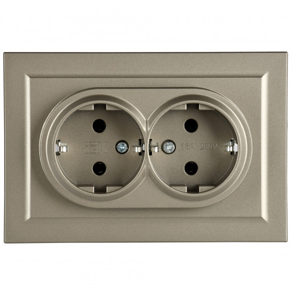 IEK BRITE Розетка 2-местная с заземлением без защитных шторок 16А в сборе РС12-3-БрШ шампань , BR-R21-16-K37-F