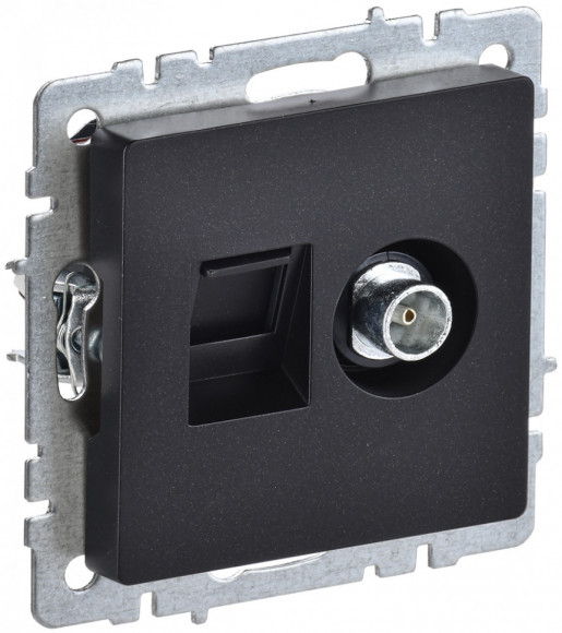IEK BRITE Розетка двойная TV+RJ45 кат.5E РТВ/РК12-БрЧ черный IEK, BR-AK20-1-K02