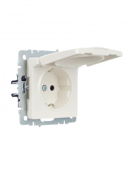 IEK BRITE Розетка 1-местная с заземлением с защитными шторками и крышкой 16А IP44 РСбш10-3-44-БрЖ жемчуг , BR-R16-16-44-K36