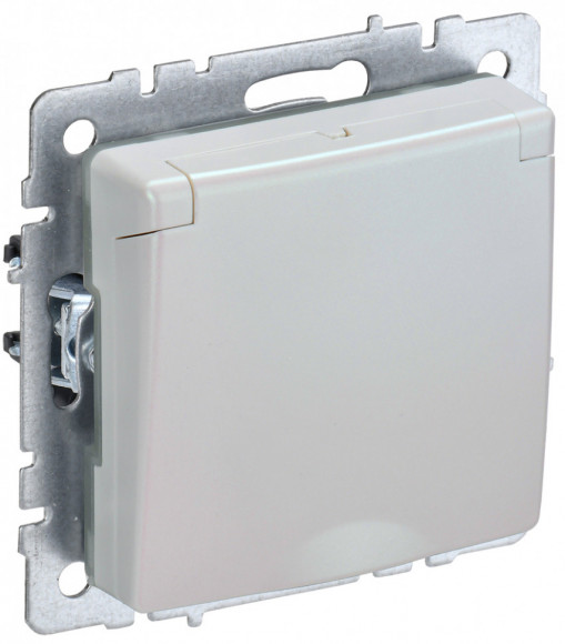 IEK BRITE Розетка 1-местная с заземлением с защитными шторками и крышкой 16А IP44 РСбш10-3-44-БрЖ жемчуг IEK, BR-R16-16-44-K36