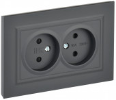 BRITE Розетка 2-местная без заземления с защитными шторками 10А в сборе РСш12-2-БрГ графит , BR-R23-10-K53-F