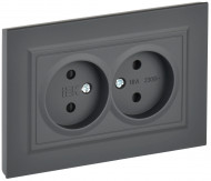 BRITE Розетка 2-местная без заземления с защитными шторками 10А в сборе РСш12-2-БрГ графит , BR-R23-10-K53-F