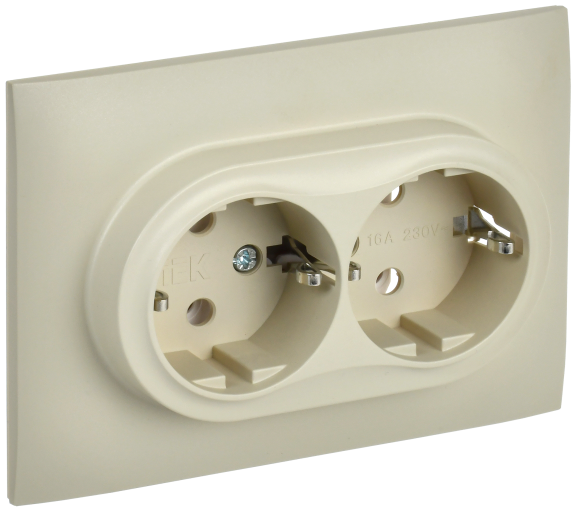 IEK SKANDY Розетка 2-местная с заземлением без защитных шторок 16А в сборе SK-R08B бежевый , SK-R21-16-K10-F