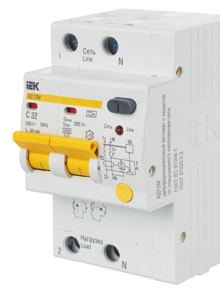 IEK KARAT Дифференциальный автомат АД12M 2P C32 30мА тип A IEK, MAD12-2-032-C-030