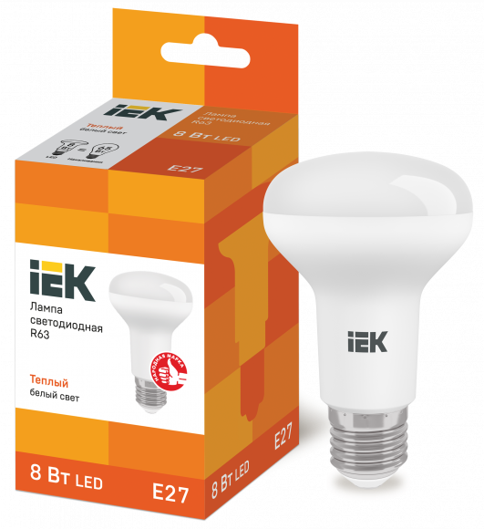 IEK Лампа светодиодная R63 рефлектор 8Вт 230В 3000К E27 IEK, LLE-R63-8-230-30-E27