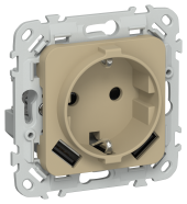FLITE Розетка 1-местная с заземлением с защитными шторками 16А с USB A+A 3,1А безвинтовое крепление РСЮша11-1-ФлХ хаки IEK, FI-R14-16-1-U21-D31-K59
