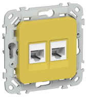 FLITE Розетка 2-местная RJ45/RJ11 категория 5Е/3 UTP РКТ5е/3-2-0-ФлЖК желтый карри IEK, FI-KT22-1-K44
