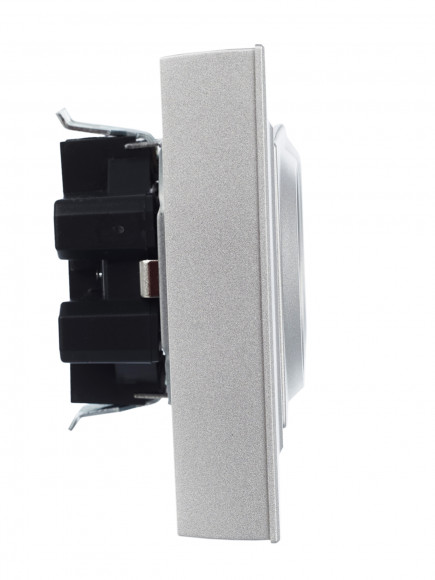 IEK BRITE Розетка 2-местная с заземлением с защитными шторками 16А в сборе РСш12-3-БрА алюминий , BR-R24-16-K47-F